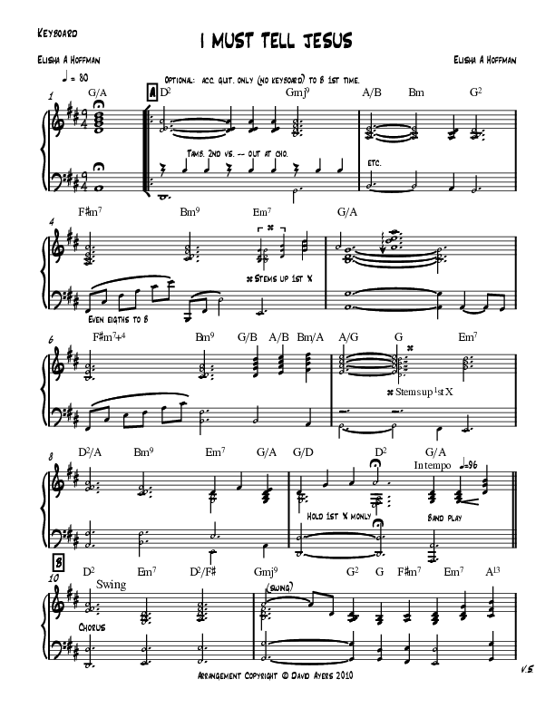 I Must Tell Jesus Synth (David Ayers)