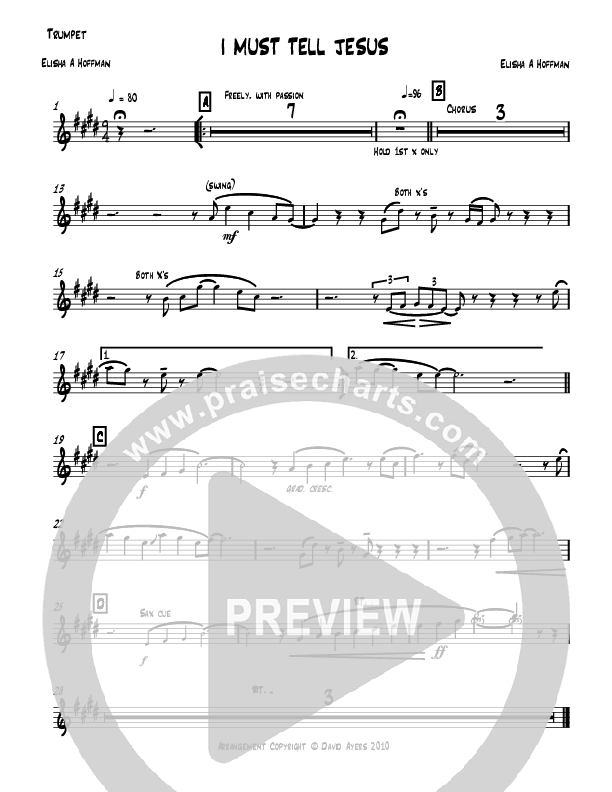 I Must Tell Jesus Trumpet (David Ayers)