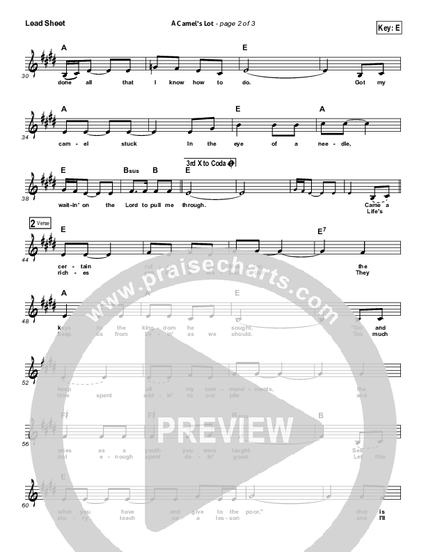 A Camel's Lot Lead Sheet (Cross Controlled / John Mccoy / Dennis Mease / Jon Patchen)