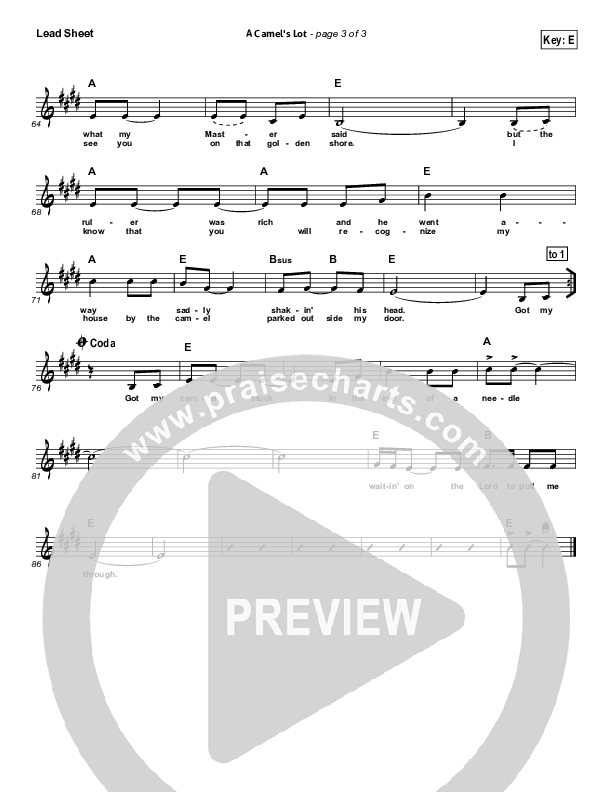 A Camel's Lot Lead Sheet (Cross Controlled / John Mccoy / Dennis Mease / Jon Patchen)