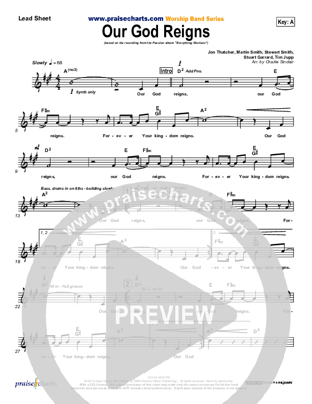 Our God Reigns Lead Sheet (Chris Tomlin / Passion)