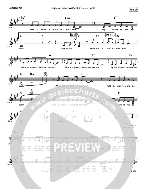 Endless Tomorrow Medley Lead Sheet (Cross Controlled / John Mccoy / Dennis Mease / Jon Patchen)