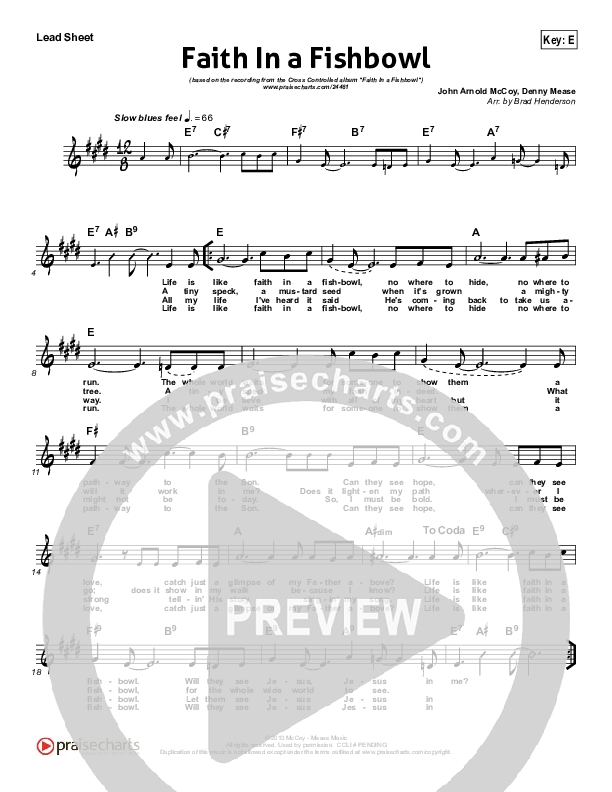 Faith In A Fishbowl Lead Sheet (Cross Controlled / John Mccoy / Dennis Mease / Jon Patchen)