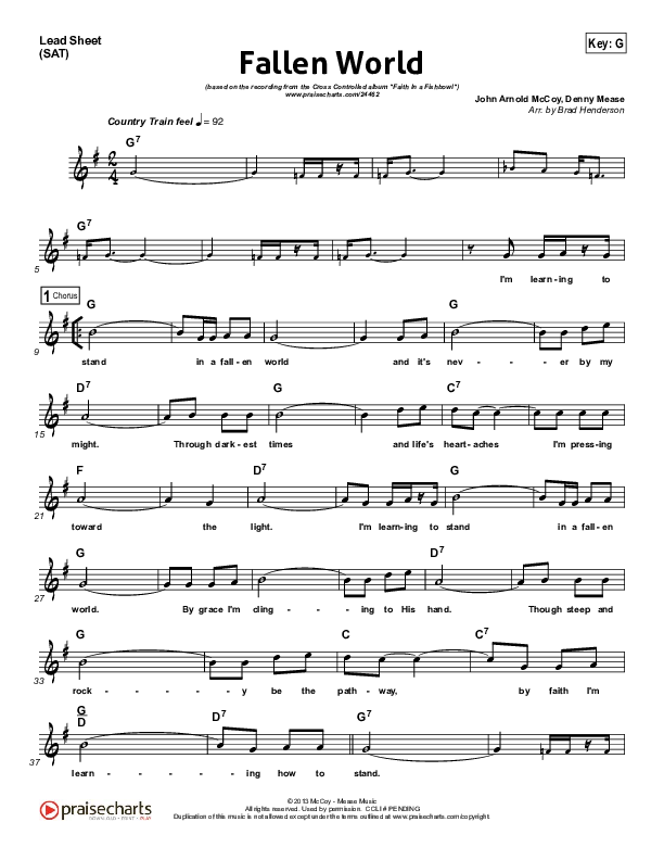Fallen World Lead Sheet (Cross Controlled / John Mccoy / Dennis Mease / Jon Patchen)