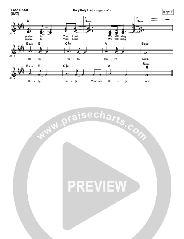 Holy Holy Lord Lead Sheet (Cross Controlled / John Mccoy / Dennis Mease / Jon Patchen)