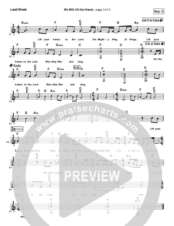 We Will Lift Our Hands Lead Sheet (Cross Controlled / John Mccoy / Dennis Mease / Jon Patchen)