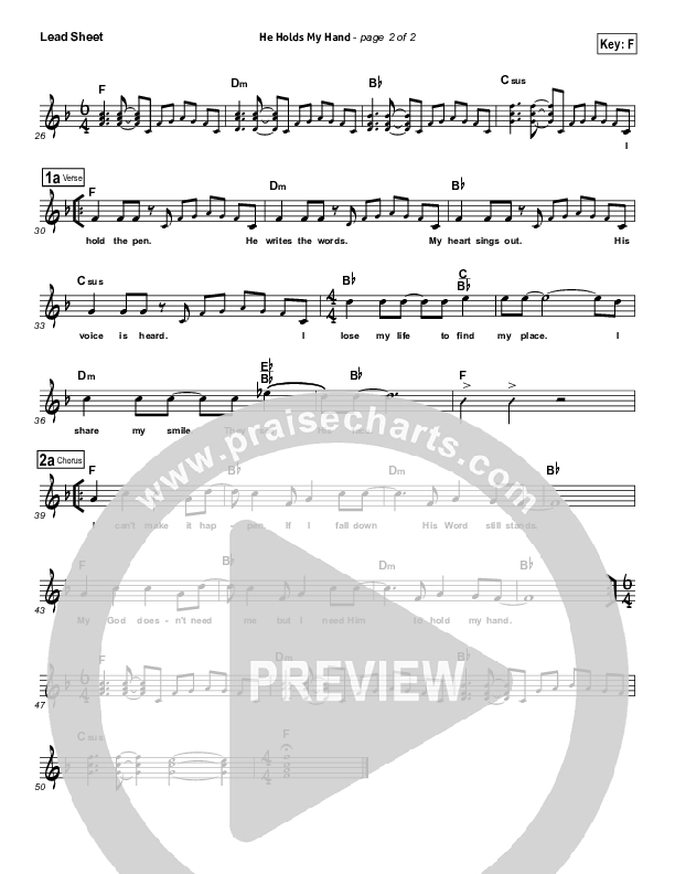 He Holds My Hand Lead Sheet (Cross Controlled / John Mccoy / Dennis Mease / Jon Patchen)