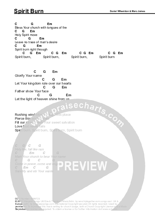 Spirit Burn Chords & Lyrics (Vineyard UK)