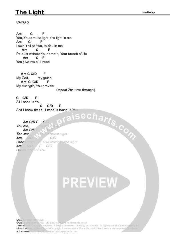 The Light Chords & Lyrics (Vineyard UK)