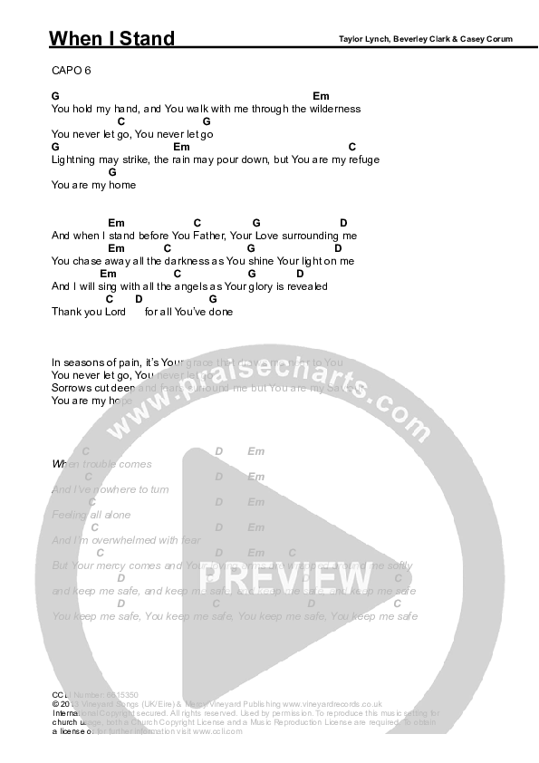 When I Stand Chords & Lyrics (Vineyard UK)