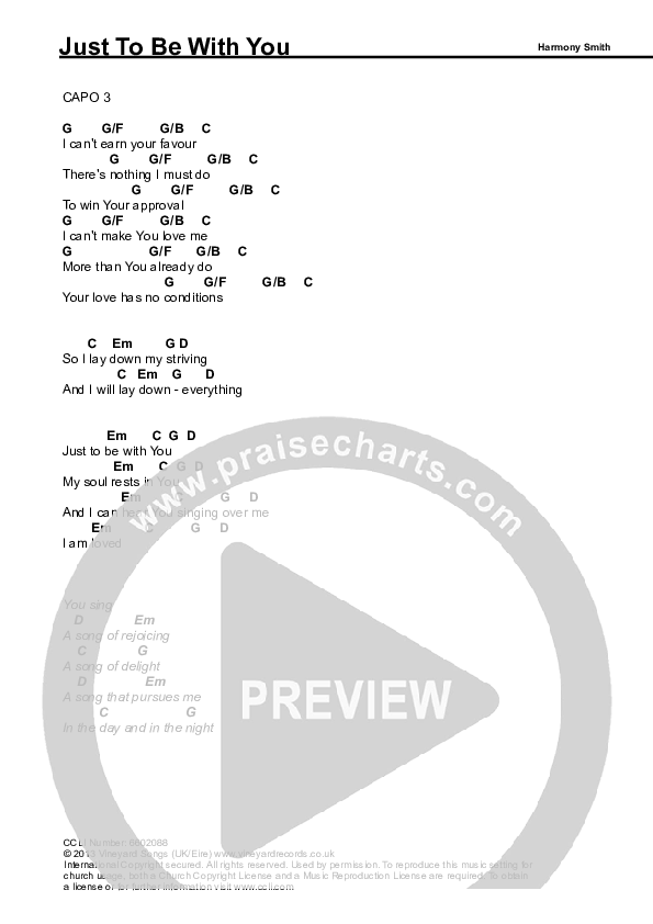 Just To Be With You Chords & Lyrics (Vineyard UK)