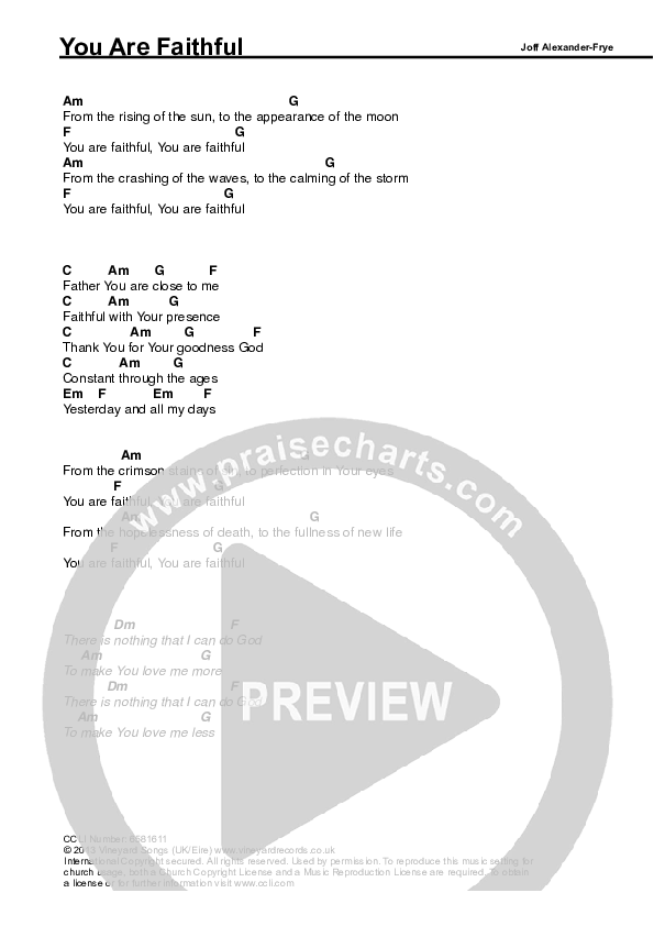 You Are Faithful Chords & Lyrics (Vineyard UK)