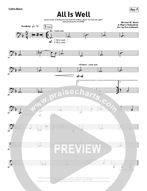 All Is Well Cello/Bass (North Point Worship)