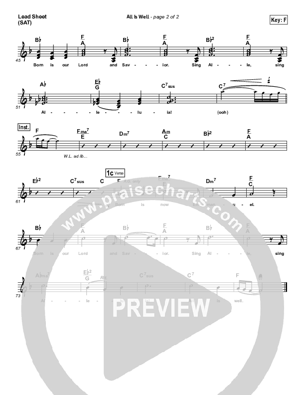 All Is Well Lead Sheet (SAT) (North Point Worship)