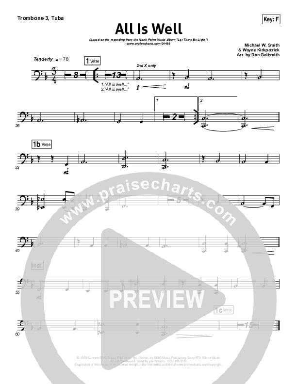All Is Well Trombone 3/Tuba (North Point Worship)