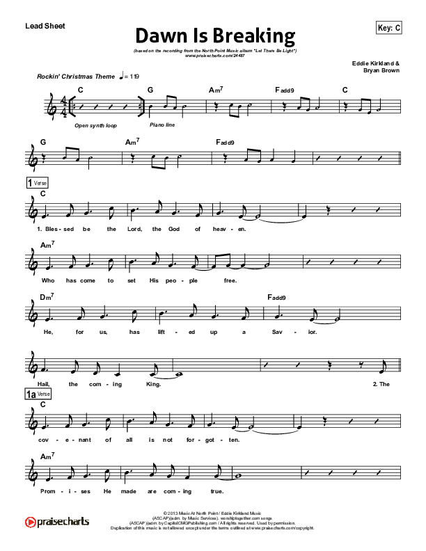 Dawn Is Breaking Lead Sheet (North Point Worship)