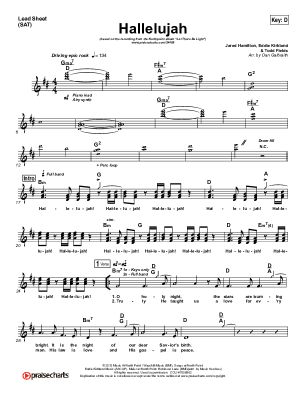 Hallelujah Lead Sheet (SAT) (North Point Worship)