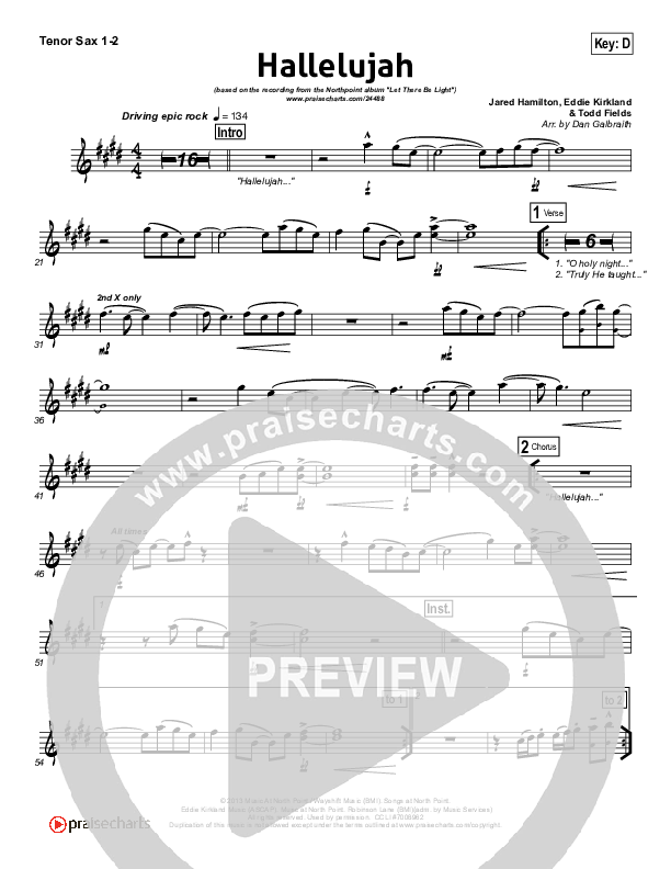 Hallelujah Tenor Sax 1/2 (North Point Worship)