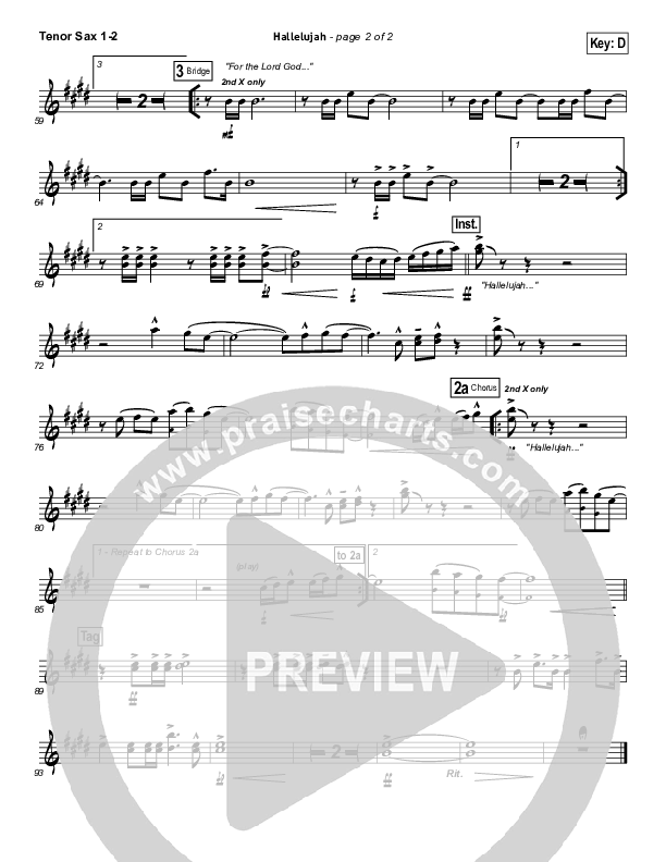 Hallelujah Tenor Sax 1/2 (North Point Worship)