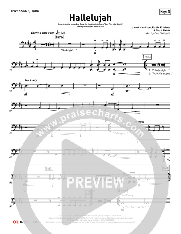 Hallelujah Trombone 3/Tuba (North Point Worship)