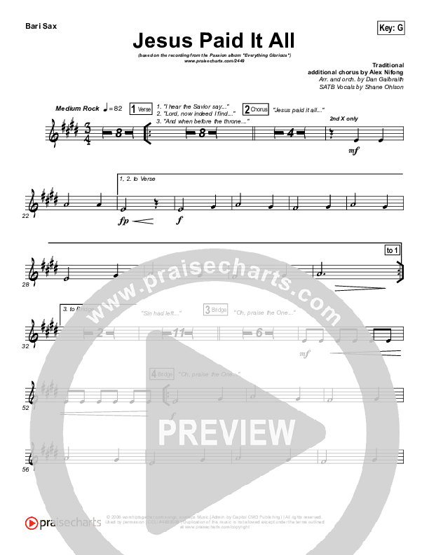 Jesus Paid It All Bari Sax (Kristian Stanfill / Passion)