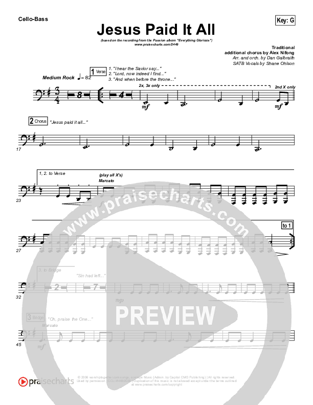 Jesus Paid It All Cello/Bass (Kristian Stanfill / Passion)