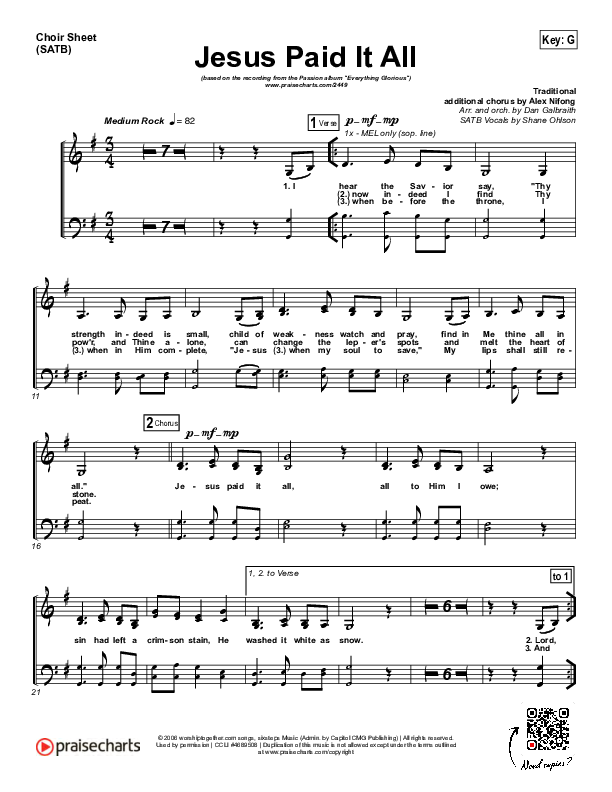 Jesus Paid It All Choir Sheet (SATB) (Kristian Stanfill / Passion)