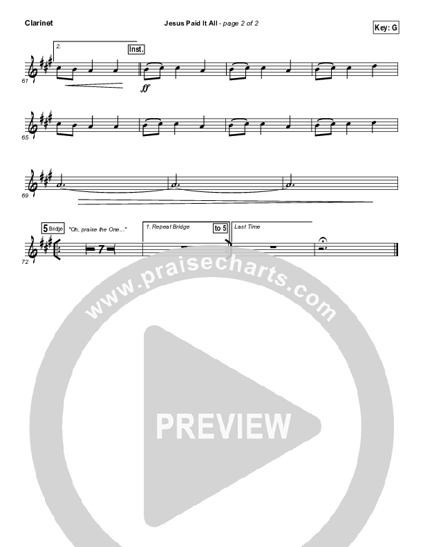 Jesus Paid It All Clarinet (Kristian Stanfill / Passion)