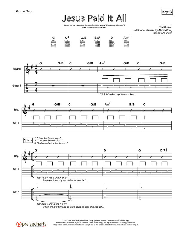 Jesus Paid It All Guitar Tab (Kristian Stanfill / Passion)