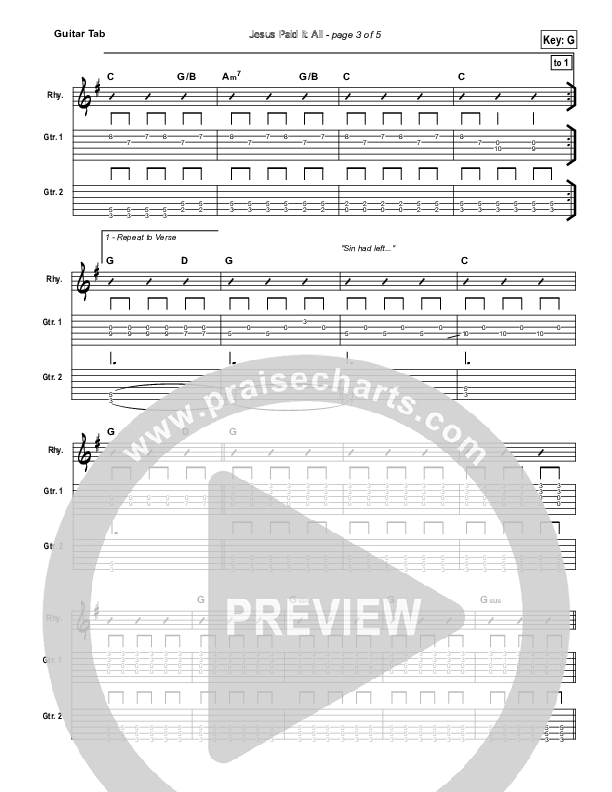 Jesus Paid It All Guitar Tab (Kristian Stanfill / Passion)