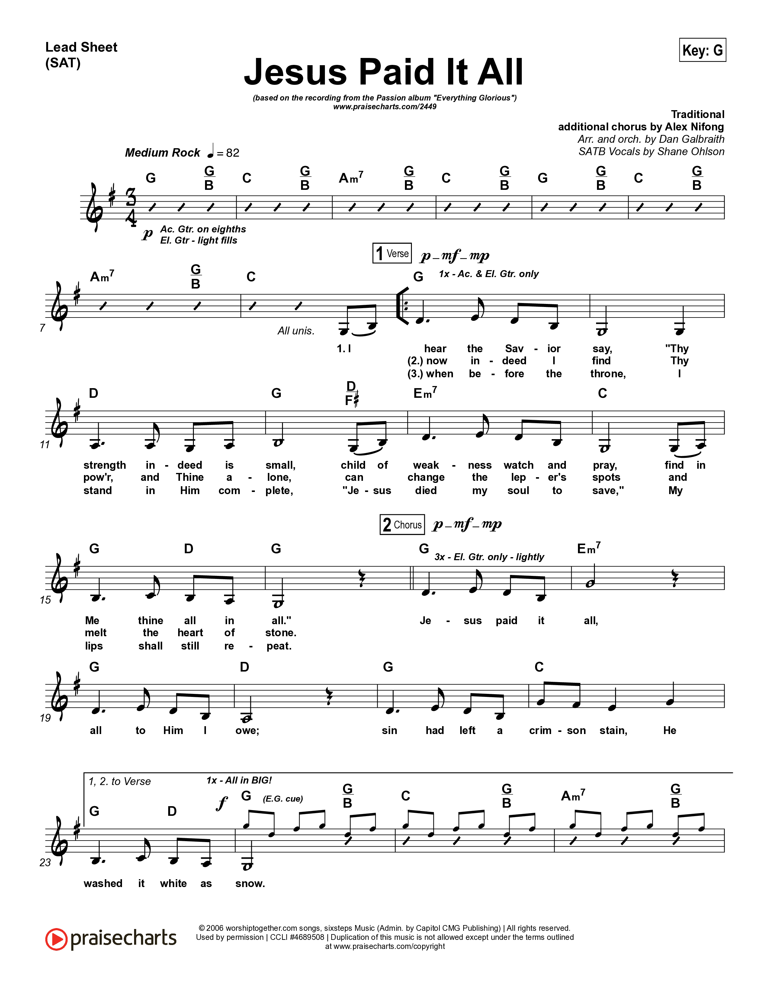 Jesus Paid It All Lead Sheet (SAT) (Kristian Stanfill / Passion)
