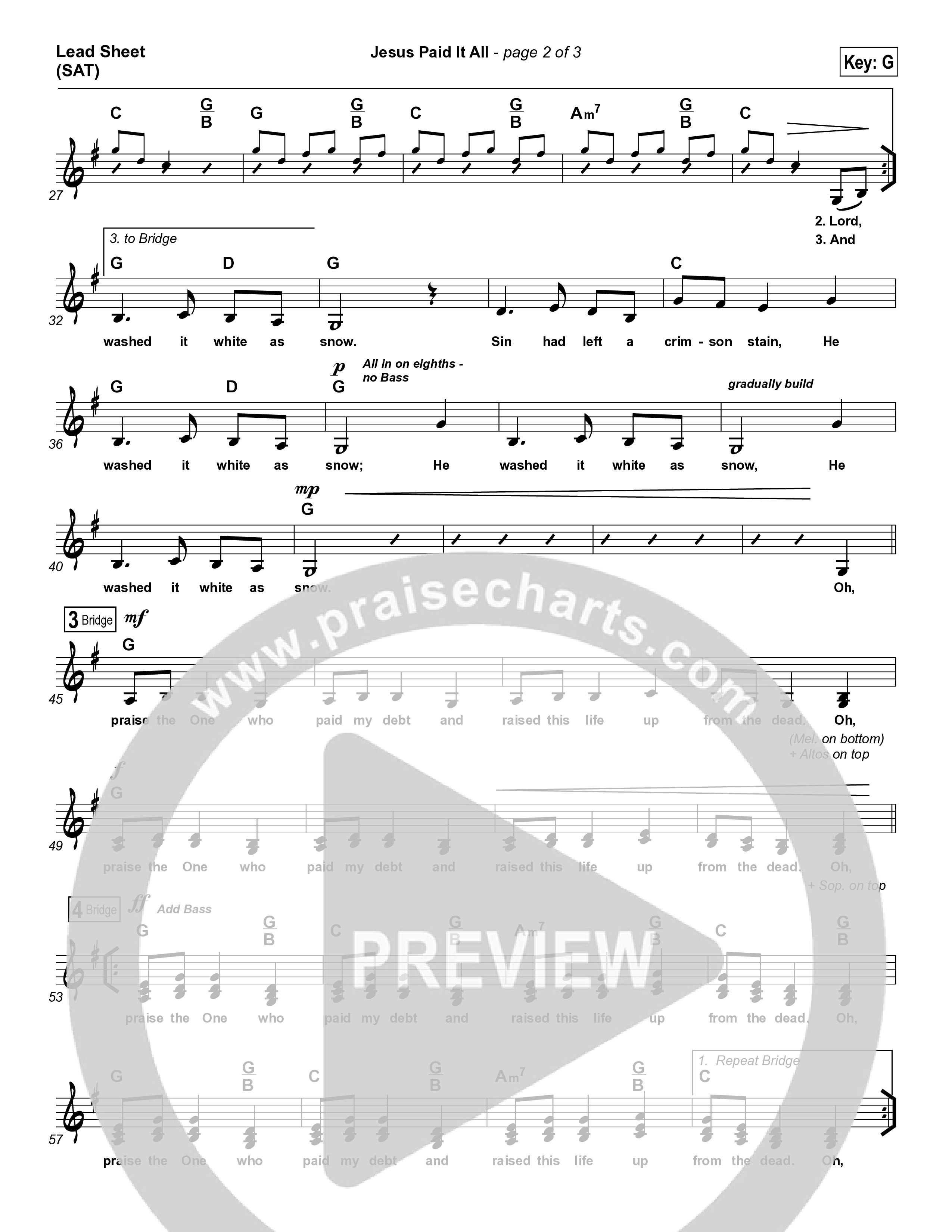 Jesus Paid It All Lead Sheet (SAT) (Kristian Stanfill / Passion)