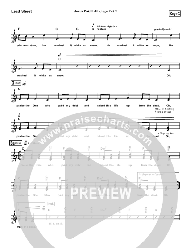 Jesus Paid It All Lead Sheet (Kristian Stanfill / Passion)