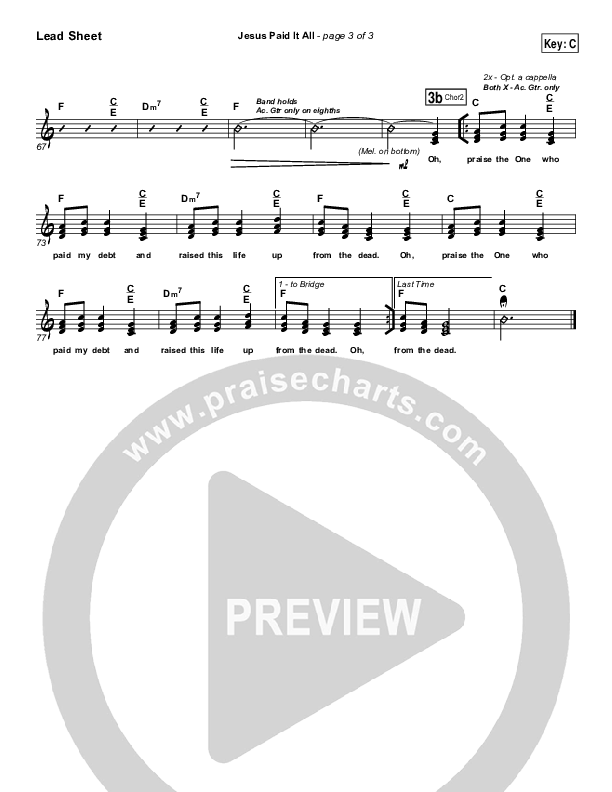 Jesus Paid It All Lead Sheet (Kristian Stanfill / Passion)