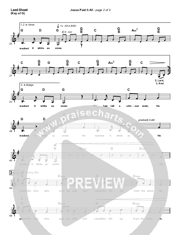 Jesus Paid It All Lead Sheet (Melody) (Kristian Stanfill / Passion)