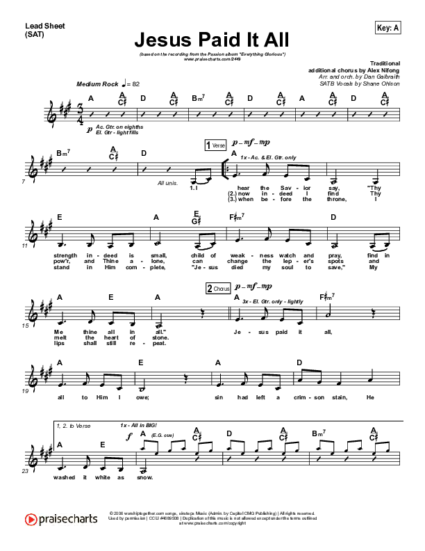 Jesus Paid It All Sheet Music Pdf Kristian Stanfill Passion Praisecharts