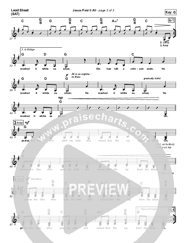 Jesus Paid It All Lead Sheet (SAT) (Kristian Stanfill / Passion)