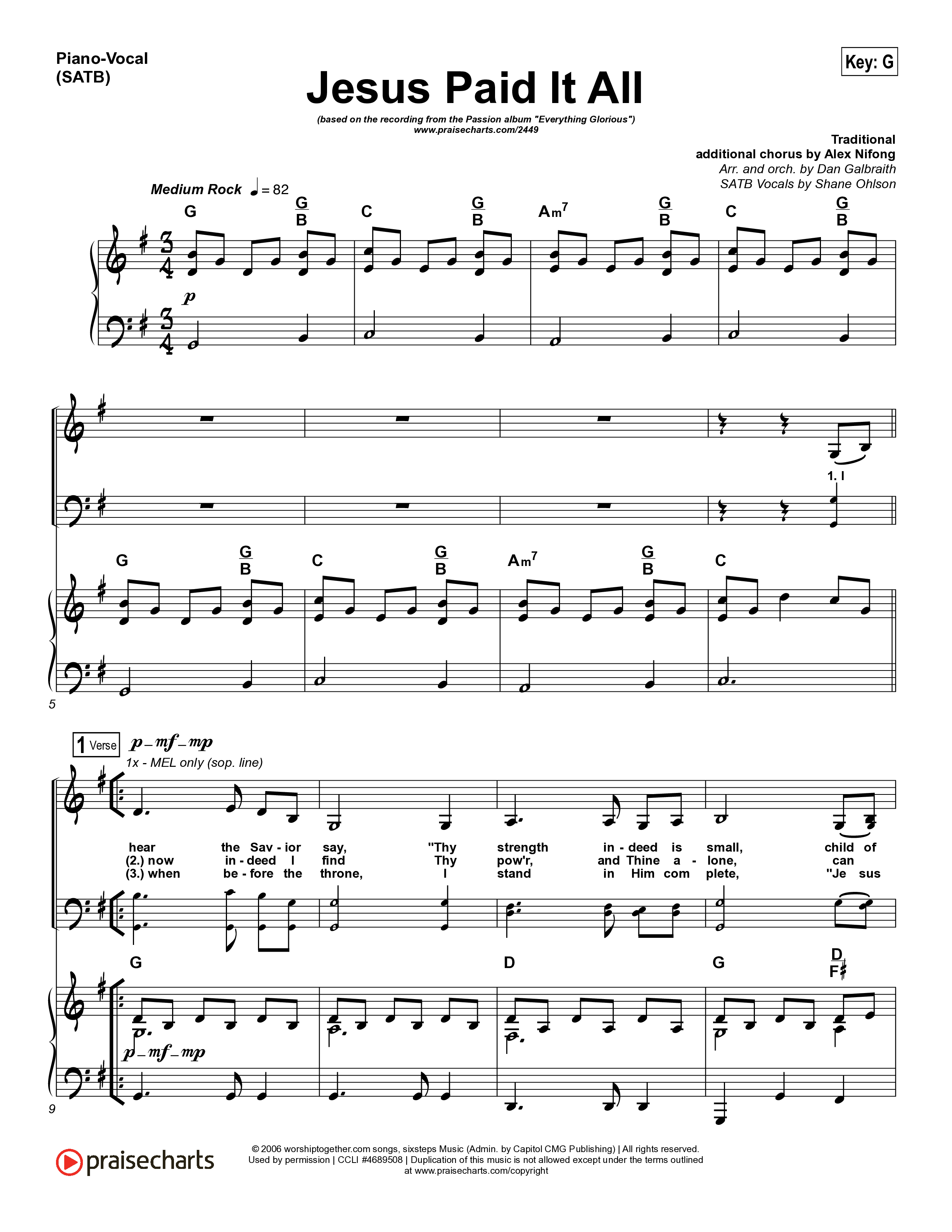 Jesus Paid It All Piano/Vocal Pack (Kristian Stanfill / Passion)