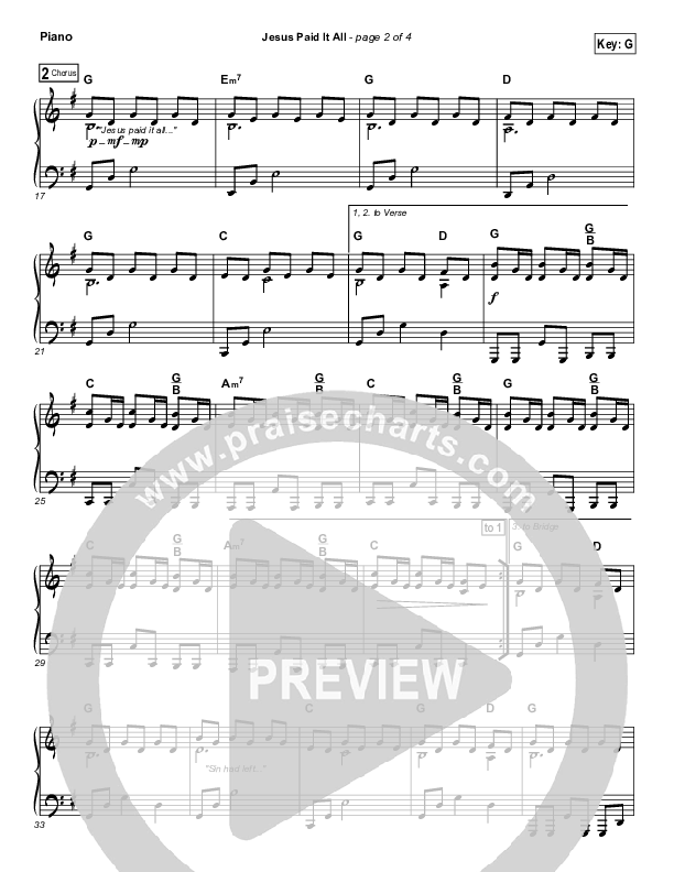 Jesus Paid It All Piano Sheet (Kristian Stanfill / Passion)