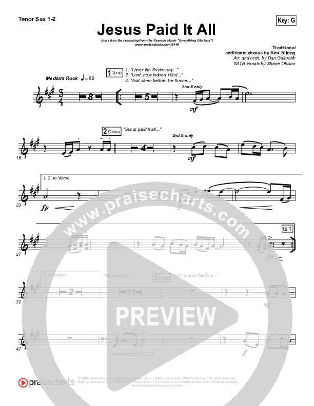 Jesus Paid It All Tenor Sax 1/2 (Kristian Stanfill / Passion)