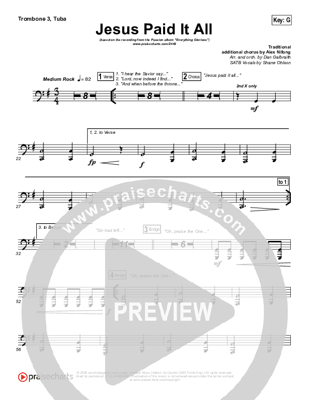 Jesus Paid It All Trombone 3/Tuba (Kristian Stanfill / Passion)
