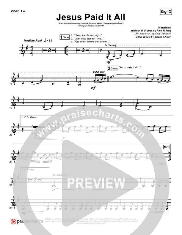 Jesus Paid It All Violin 1/2 (Kristian Stanfill / Passion)