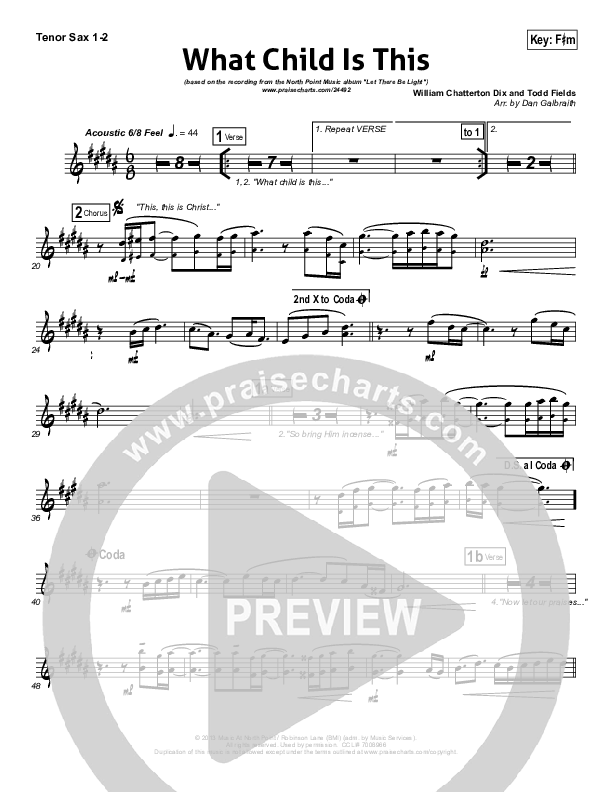 What Child Is This Tenor Sax 1/2 (North Point Worship)