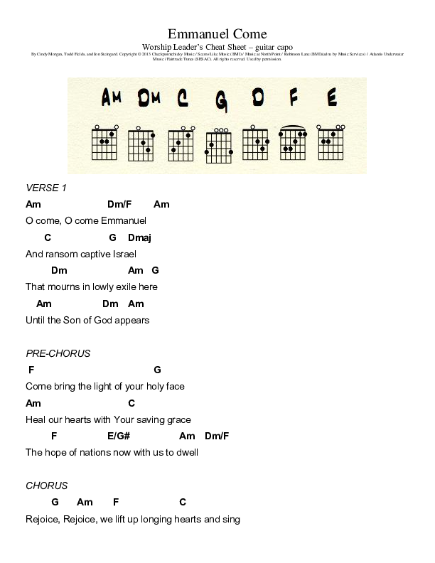 Emmanuel Come Chord Chart (North Point Worship)