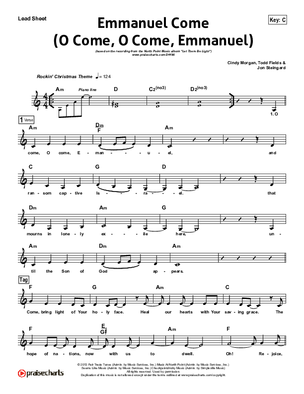 Emmanuel Come Lead Sheet (North Point Worship)