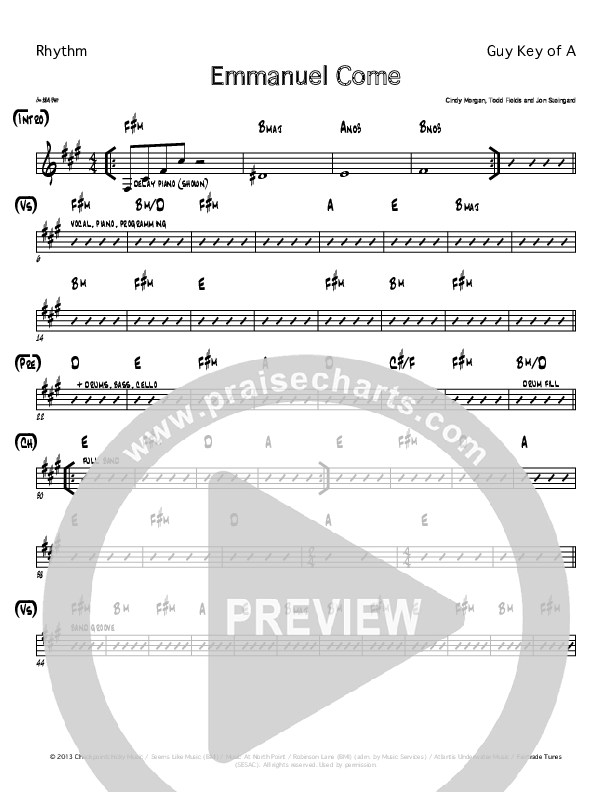 Emmanuel Come Rhythm Chart (North Point Worship)