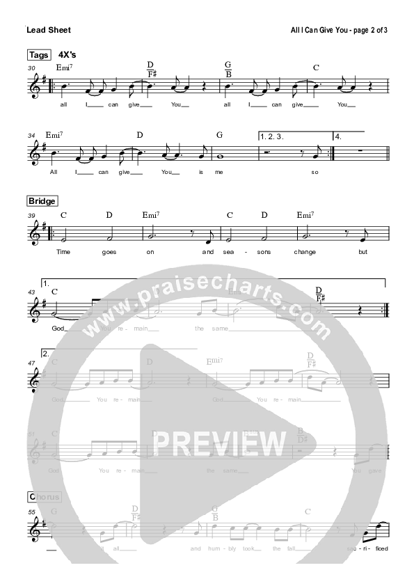 All I Can Give You Lead Sheet (Bryan Popin)