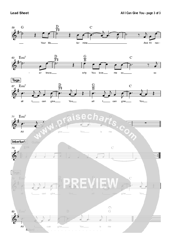 All I Can Give You Lead Sheet (Bryan Popin)