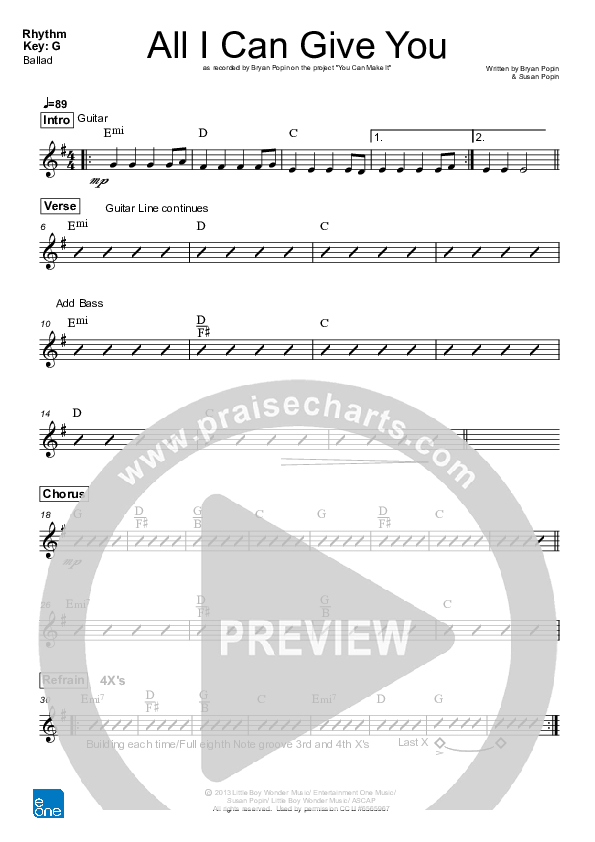 All I Can Give You Rhythm Chart (Bryan Popin)