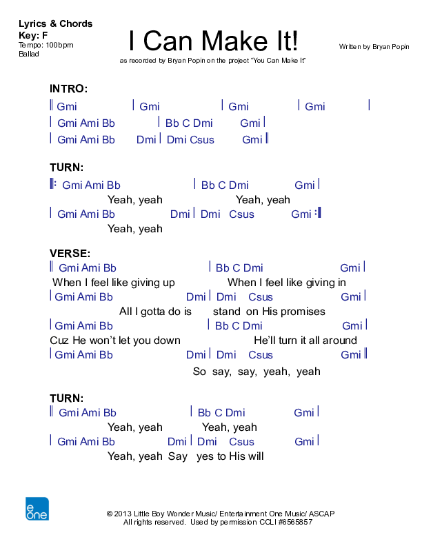 I Can Make It Chord Chart (Bryan Popin)